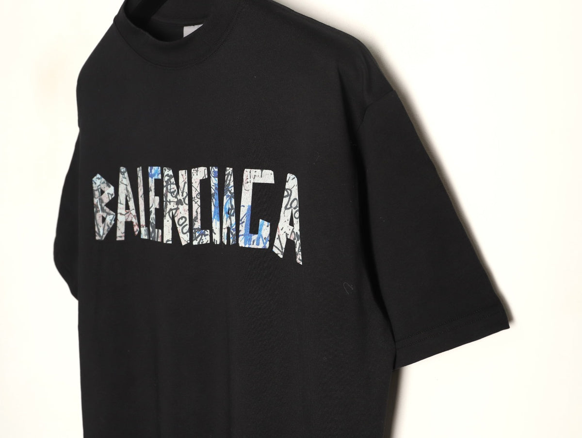 Balenciaga BLCG Black Graffiti-Letter Short-Sleeve T-Shirt