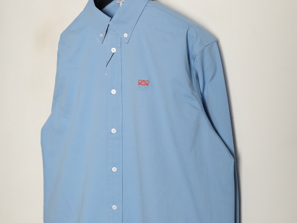 Loewe Light Blue Two-Tone Emblem Long-Sleeve Shirt