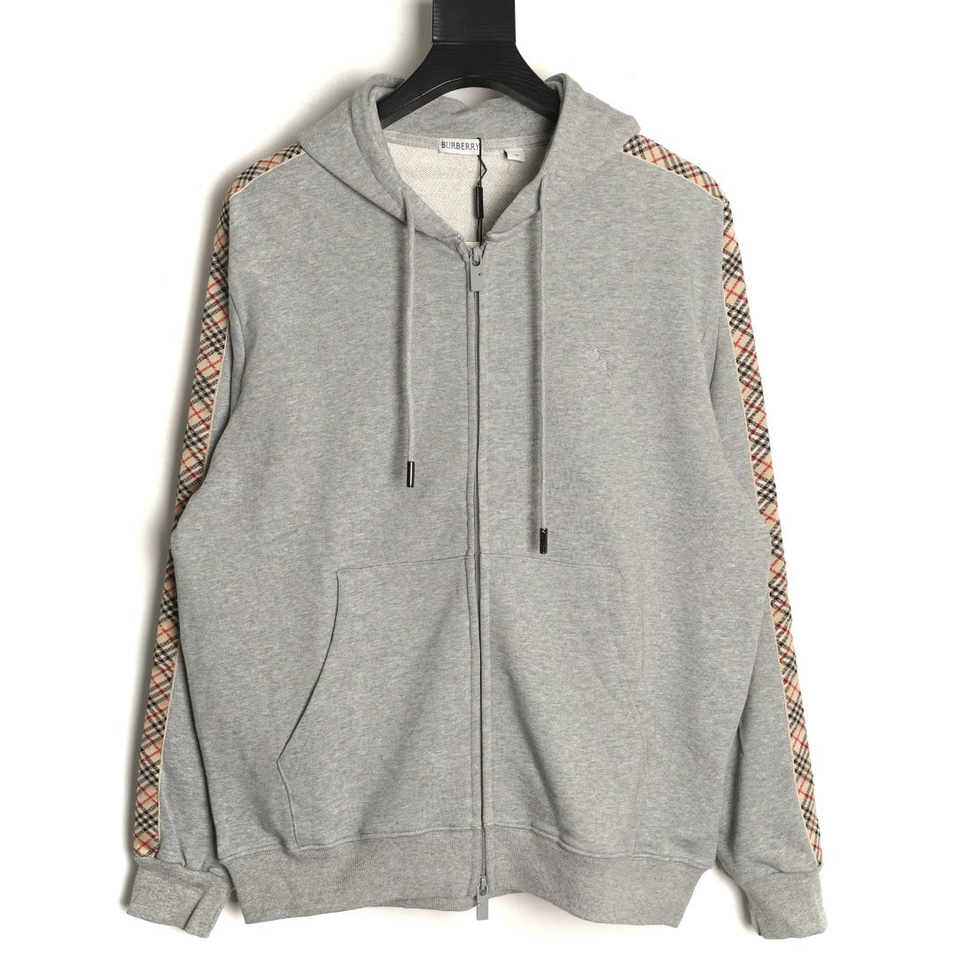 Burberry 25FW Gray Check-Trim Zip Hoodie Jacket