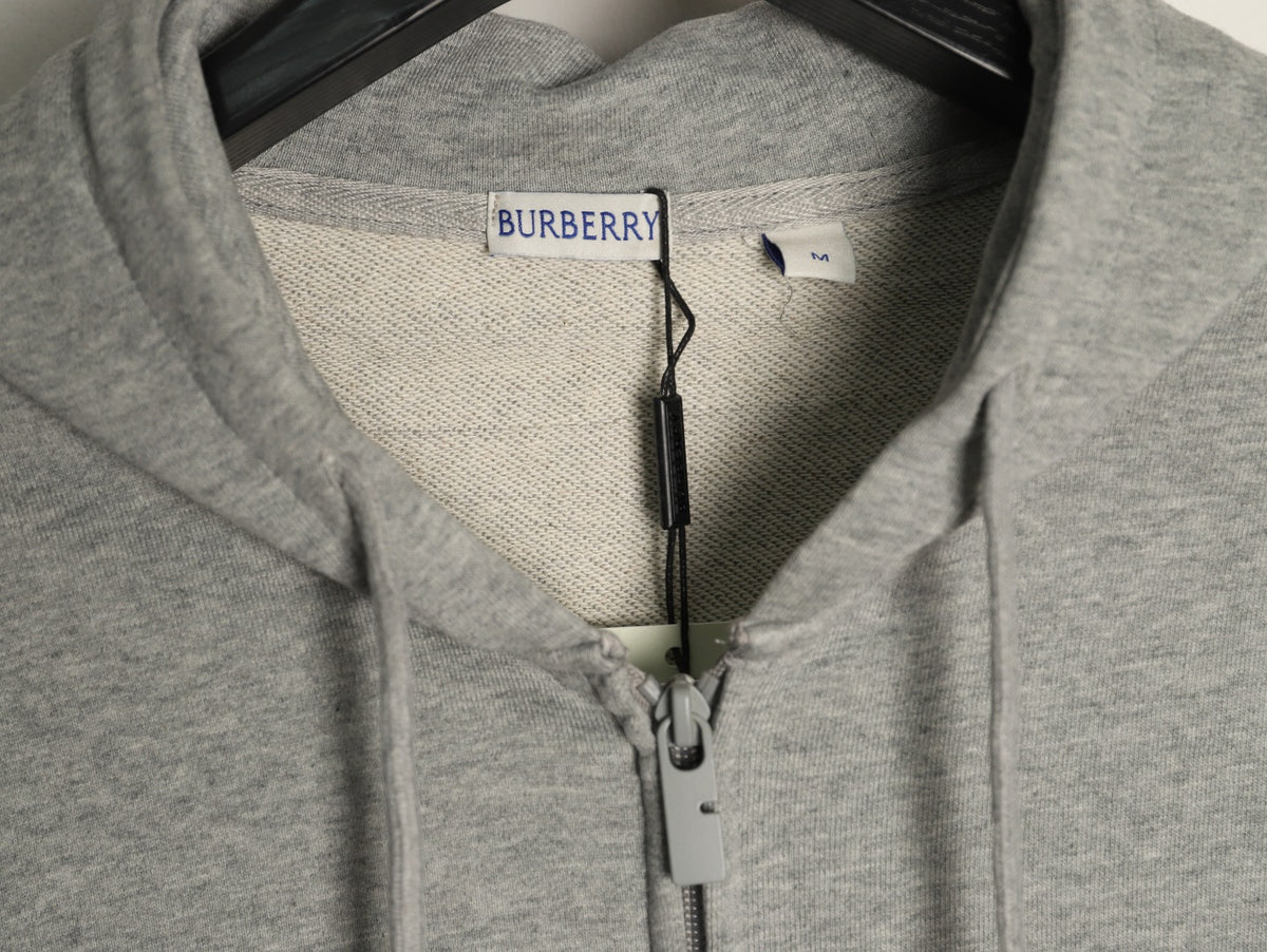 Burberry 25FW Gray Check-Trim Zip Hoodie Jacket