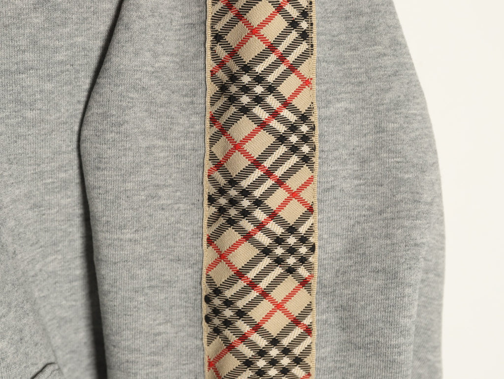Burberry 25FW Gray Check-Trim Zip Hoodie Jacket