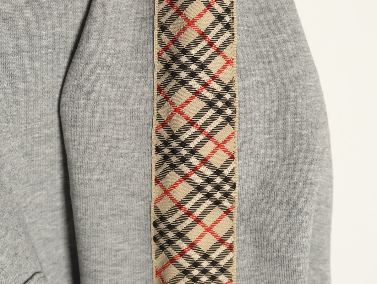 Burberry 25FW Gray Check-Trim Zip Hoodie Jacket