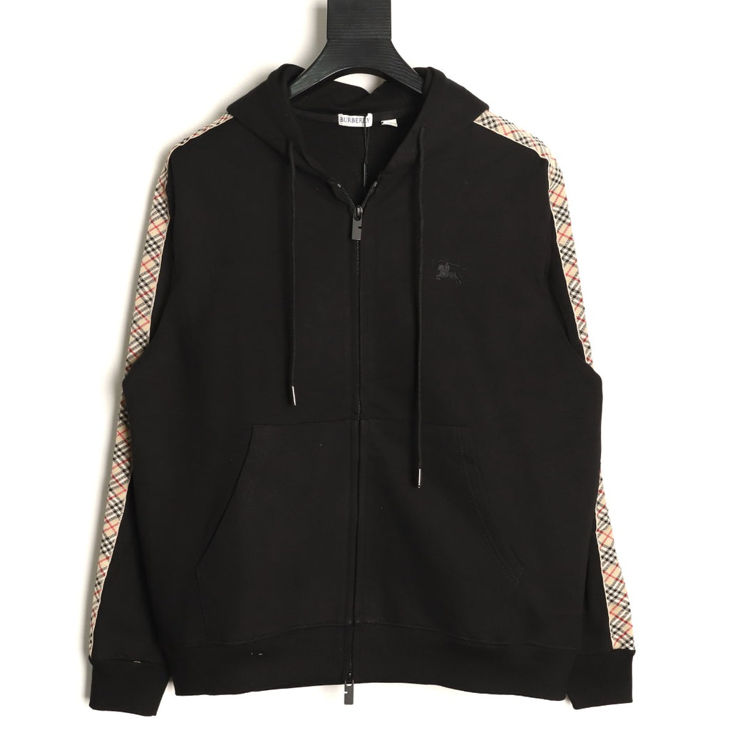 Burberry 25FW Black Check-Trim Zip Hoodie Jacket
