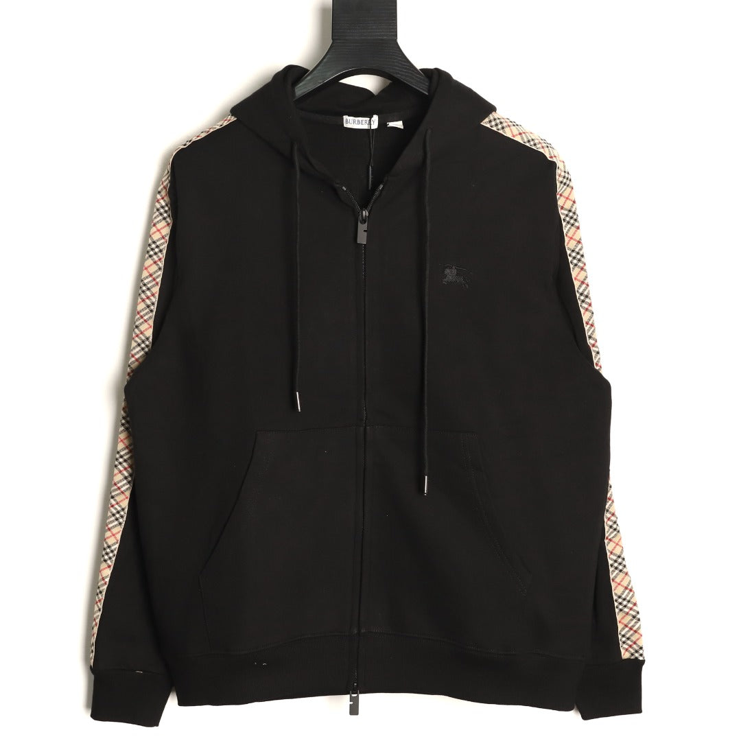Burberry 25FW Black Check-Trim Zip Hoodie Jacket