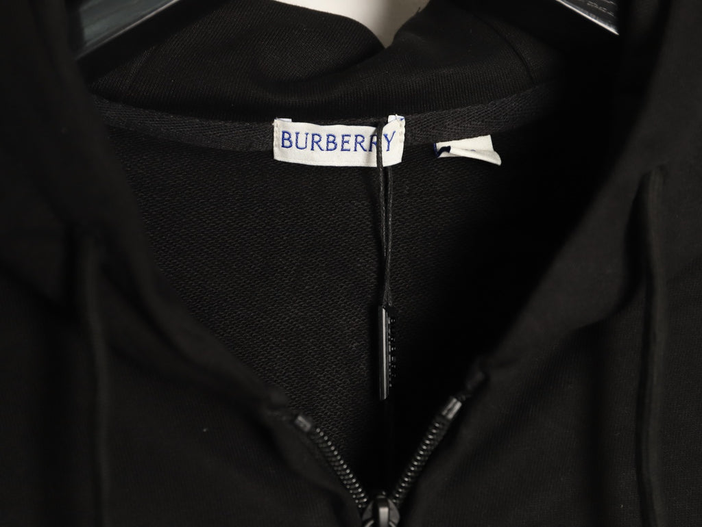 Burberry 25FW Black Check-Trim Zip Hoodie Jacket