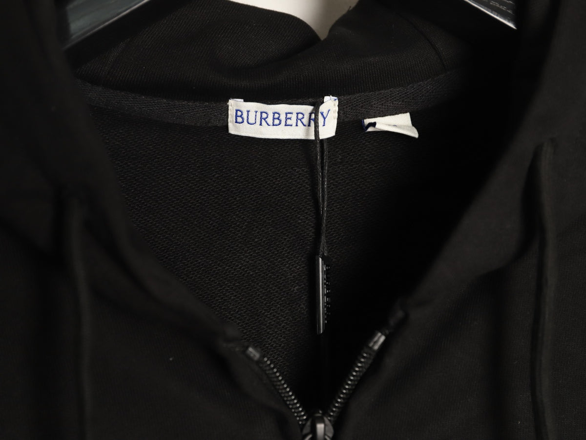 Burberry 25FW Black Check-Trim Zip Hoodie Jacket
