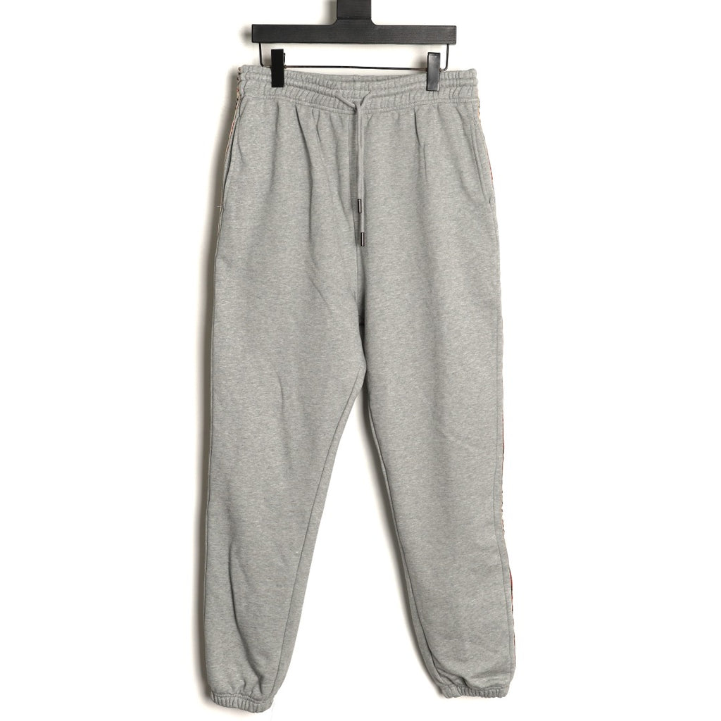 Burberry 25FW Gray Check-Side-Trim Drawstring Pants