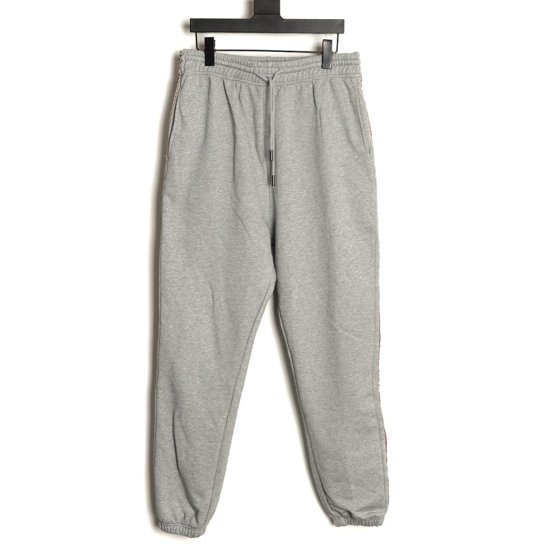 Burberry 25FW Gray Check-Side-Trim Drawstring Pants