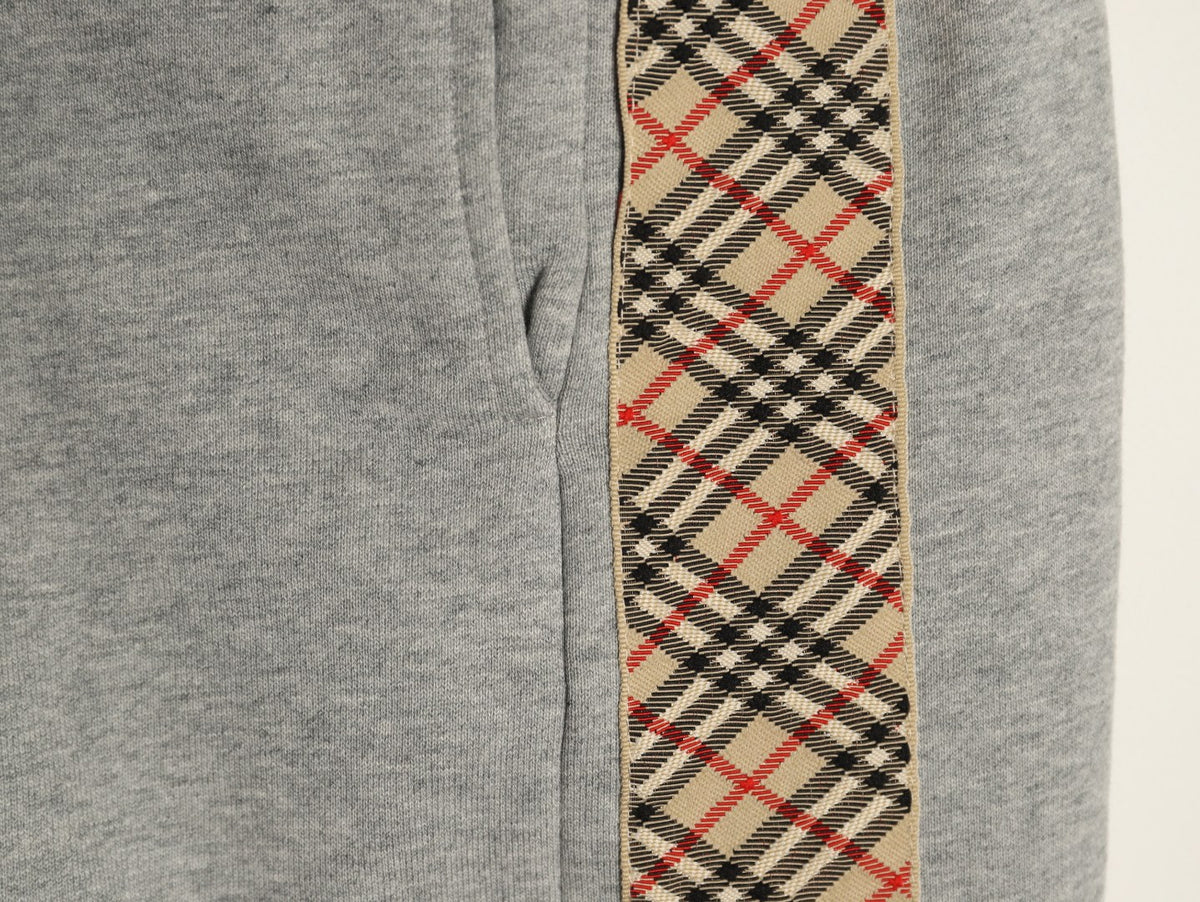 Burberry 25FW Gray Check-Side-Trim Drawstring Pants
