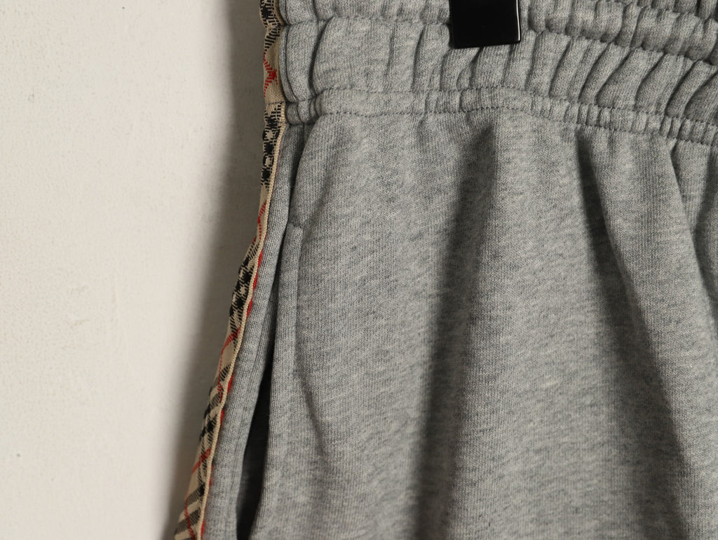Burberry 25FW Gray Check-Side-Trim Drawstring Pants