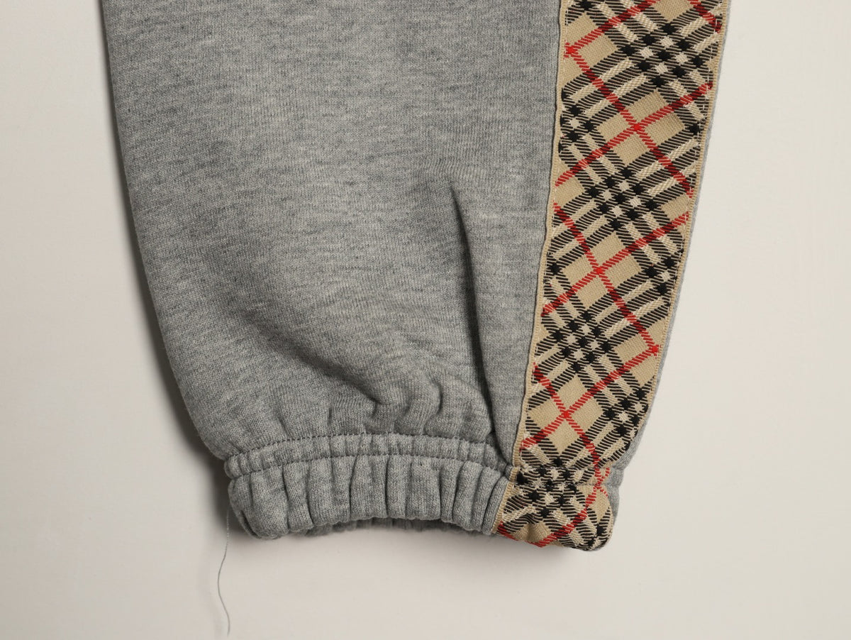 Burberry 25FW Gray Check-Side-Trim Drawstring Pants