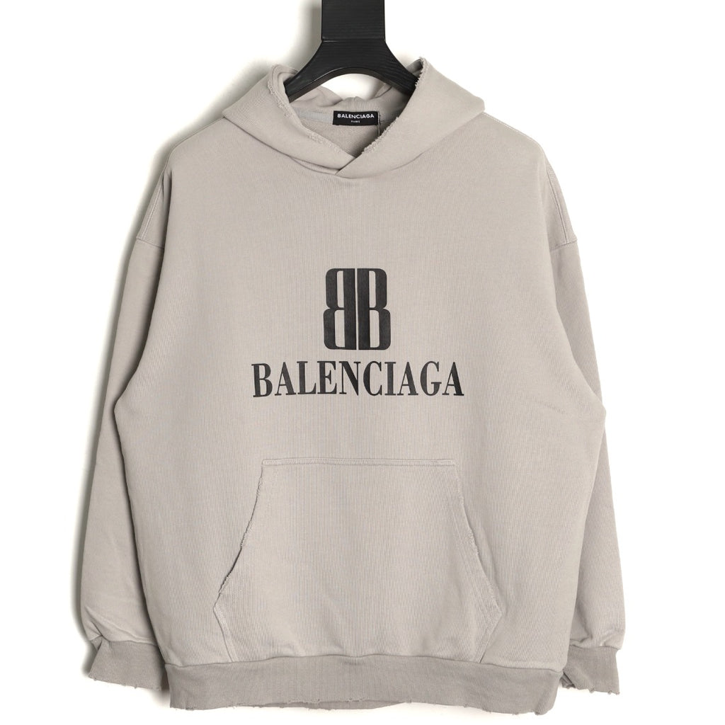 Balenciaga 25FW Light Beige Double-B Graphic Pullover Hoodie