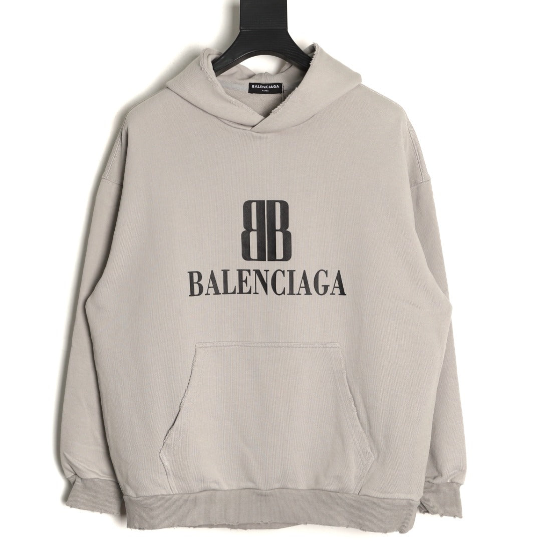 Balenciaga 25FW Light Beige Double-B Graphic Pullover Hoodie