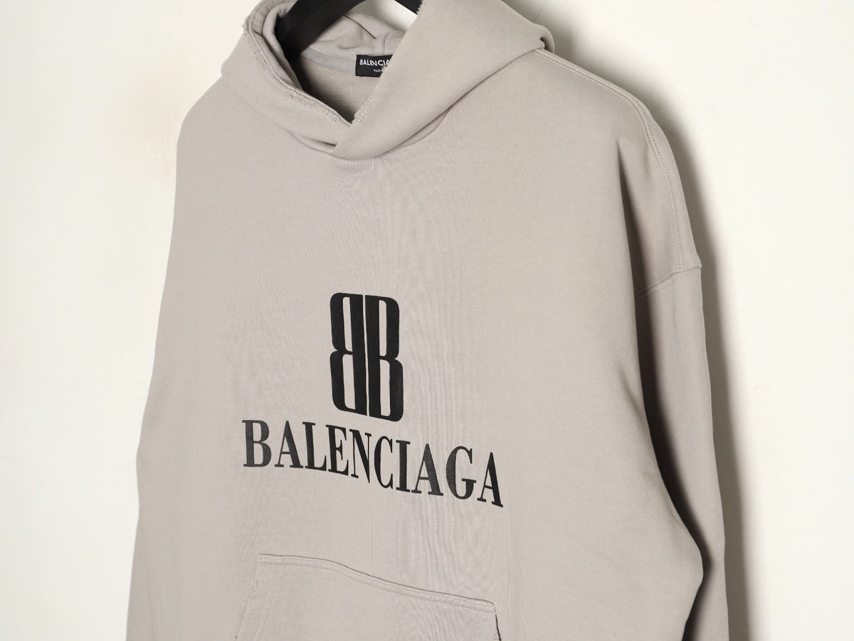 Balenciaga 25FW Light Beige Double-B Graphic Pullover Hoodie