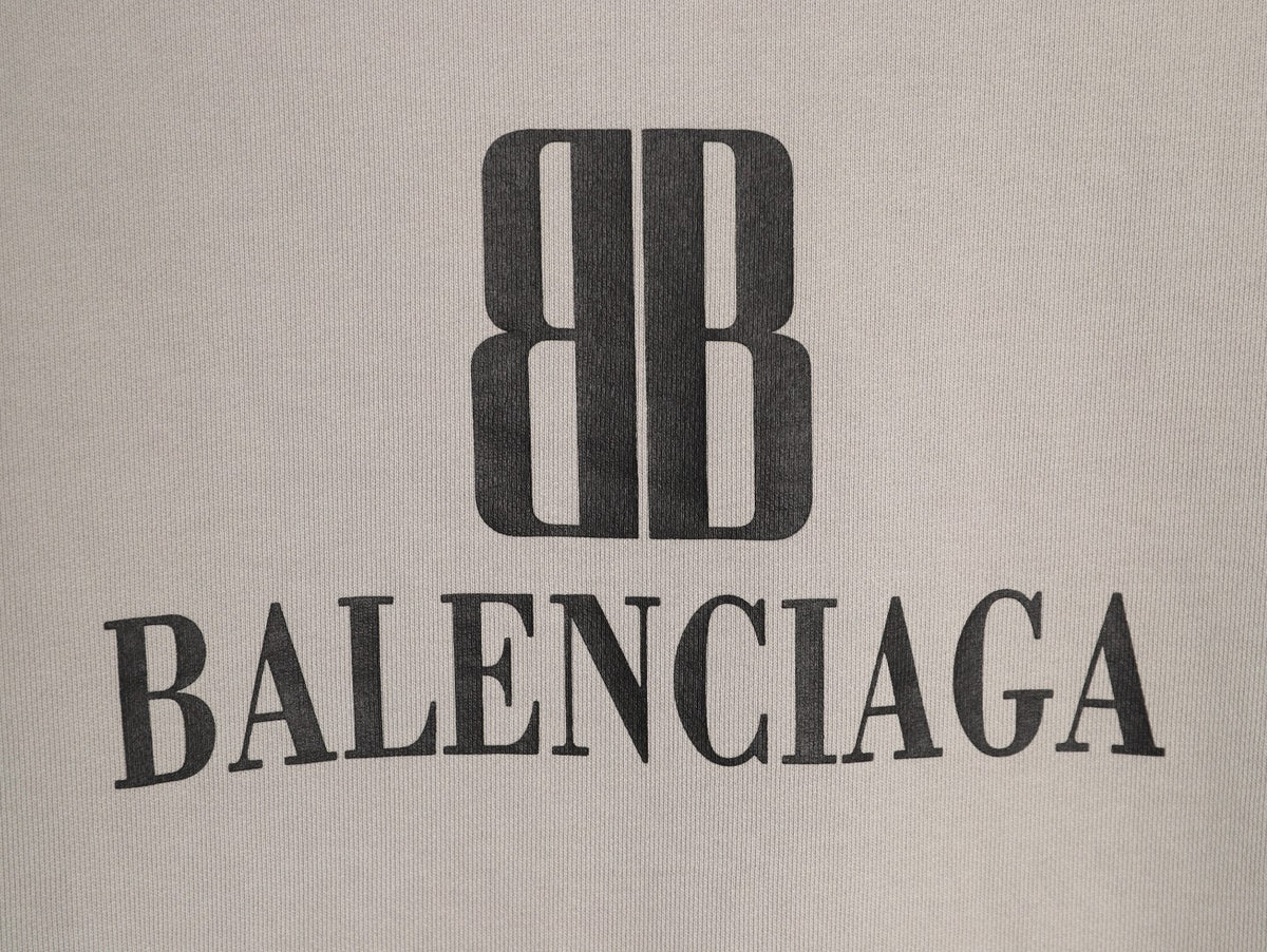 Balenciaga 25FW Light Beige Double-B Graphic Pullover Hoodie