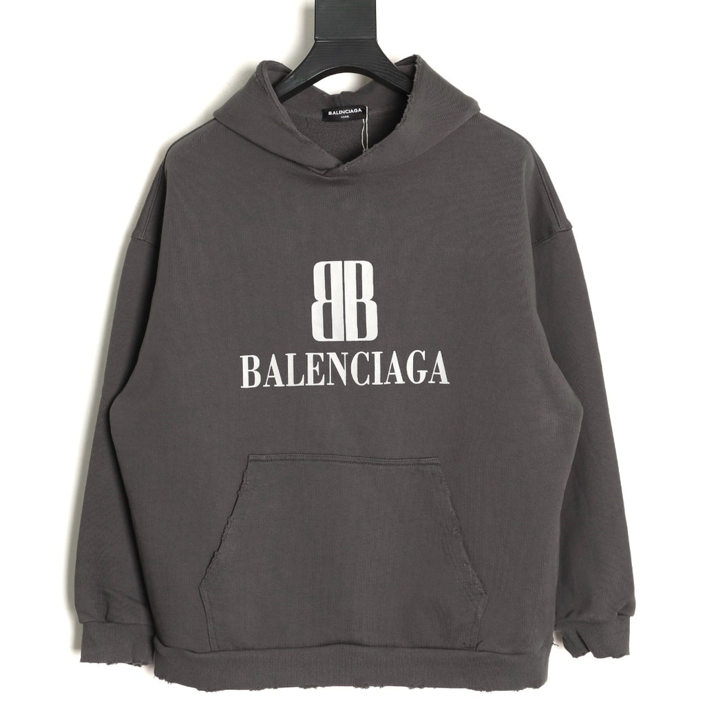 Balenciaga 25FW Charcoal Double-B Graphic Pullover Hoodie