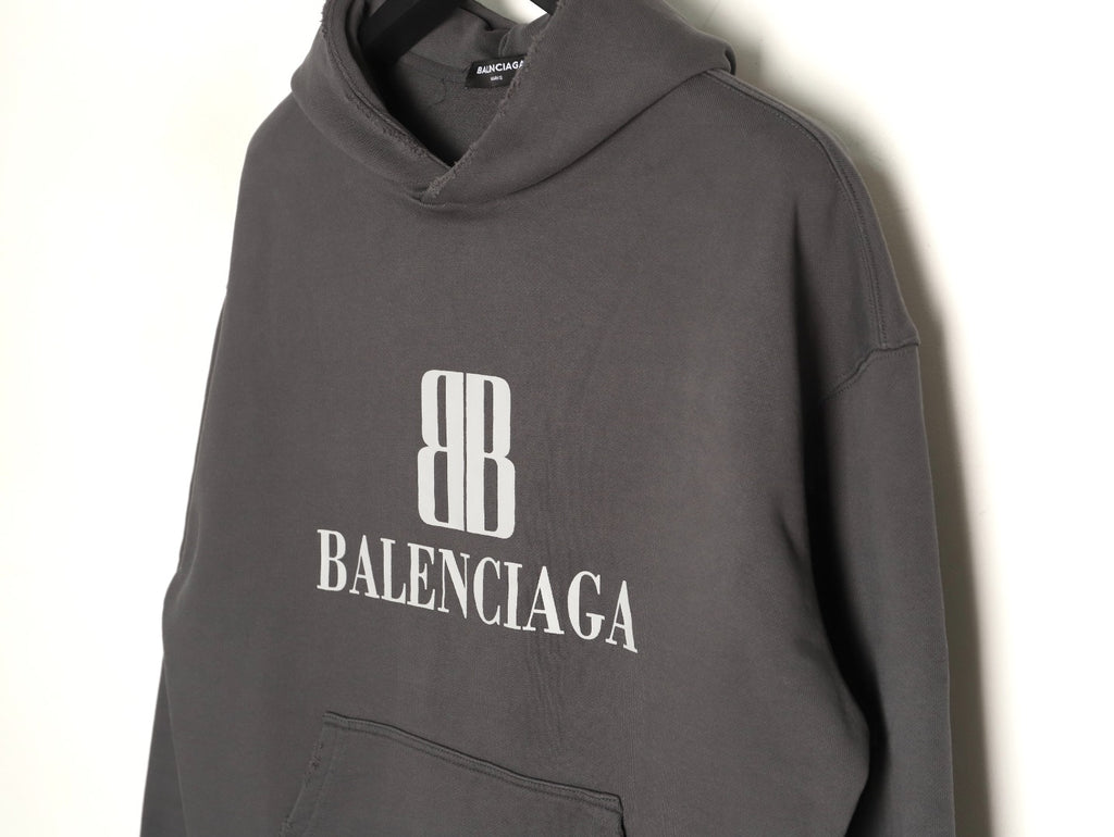 Balenciaga 25FW Charcoal Double-B Graphic Pullover Hoodie