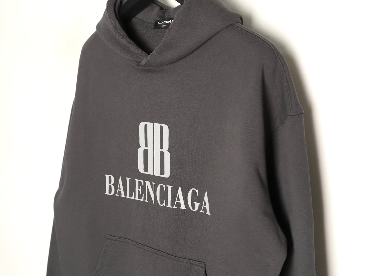 Balenciaga 25FW Charcoal Double-B Graphic Pullover Hoodie