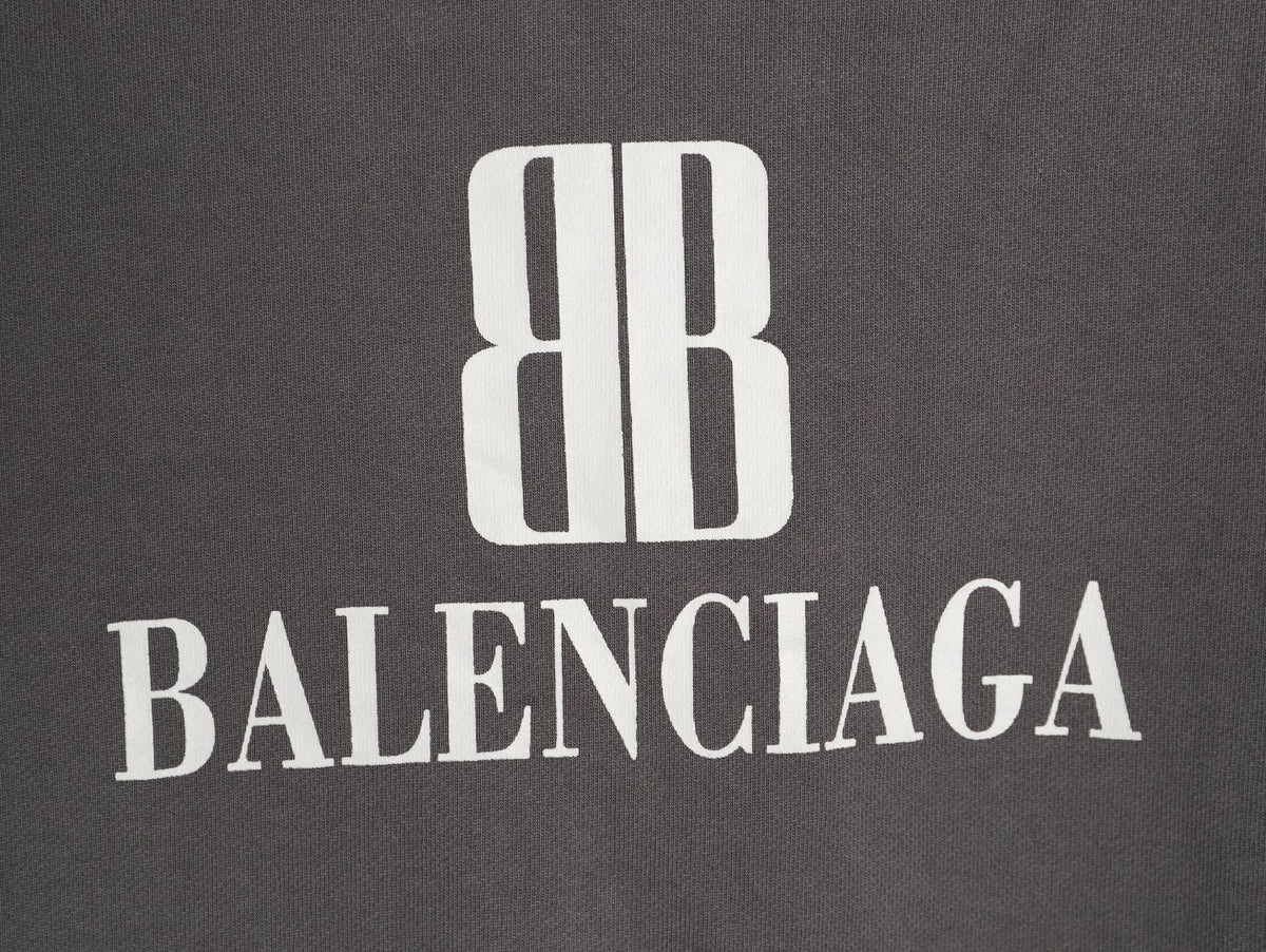 Balenciaga 25FW Charcoal Double-B Graphic Pullover Hoodie