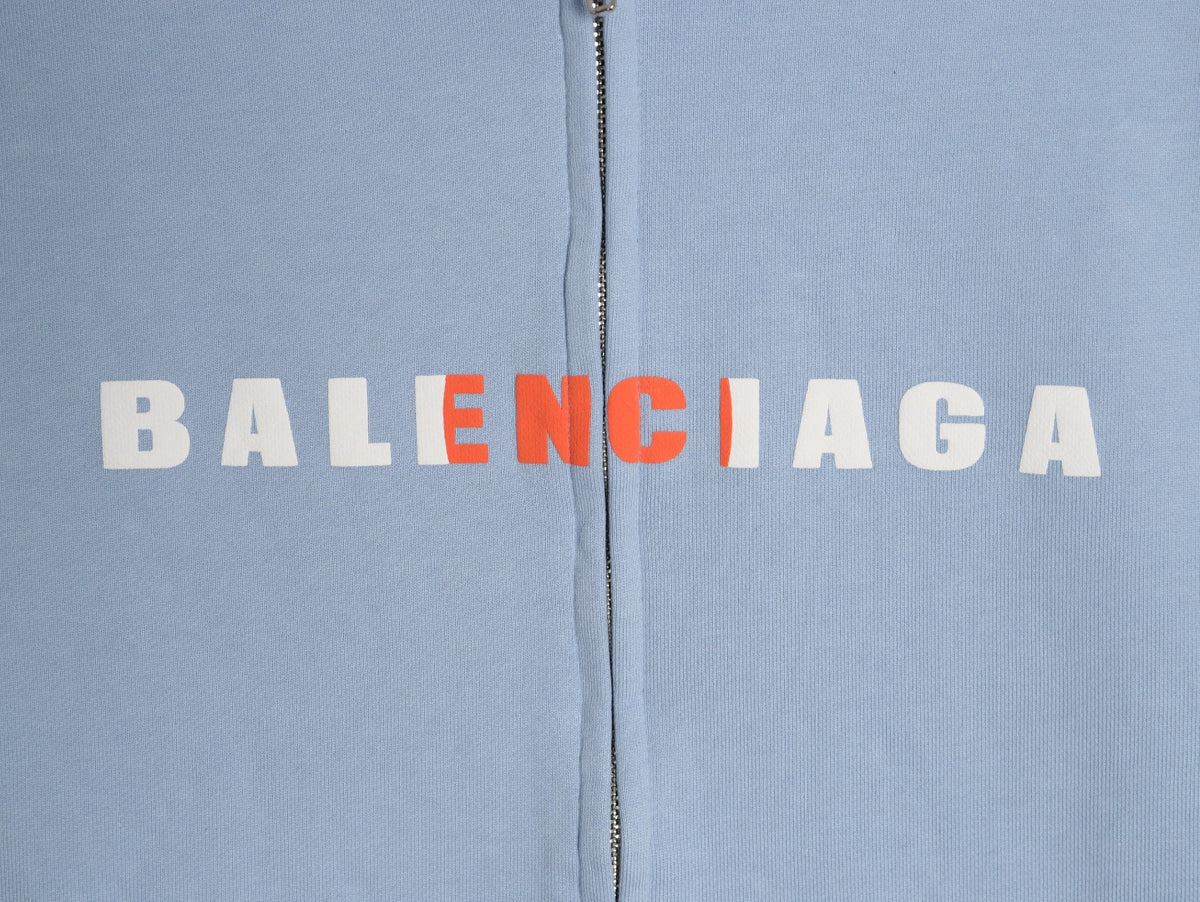 Balenciaga 25FW Light Blue Multicolor-Letter Zip Hoodie Jacket