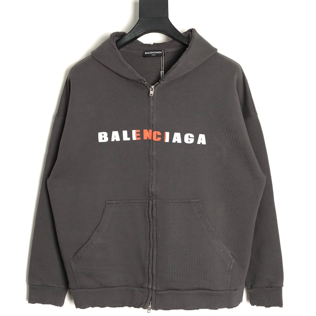 Balenciaga 25FW Charcoal Multicolor-Letter Zip Hoodie Jacket