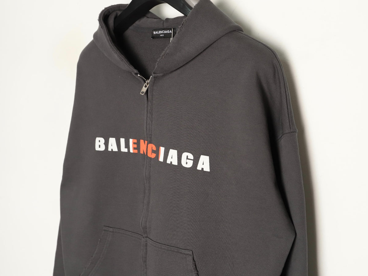 Balenciaga 25FW Charcoal Multicolor-Letter Zip Hoodie Jacket