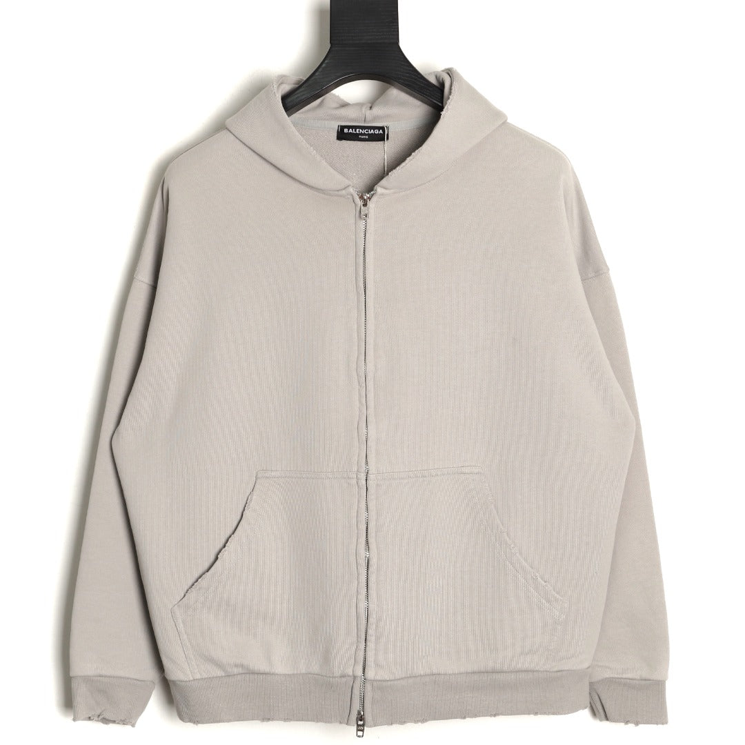 Balenciaga 25FW Light Beige Inverted Back-Letter Zip Hoodie Jacket