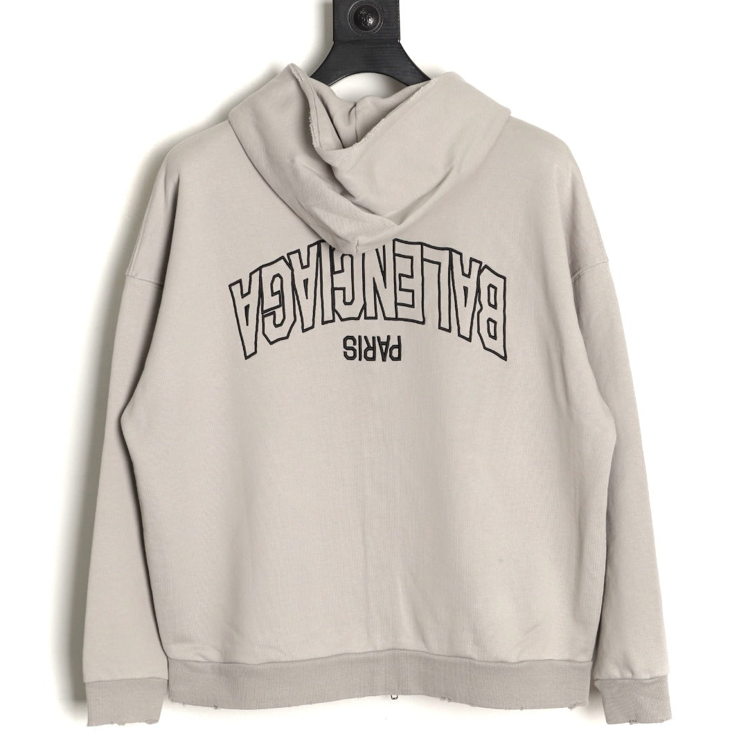 Balenciaga 25FW Light Beige Inverted Back-Letter Zip Hoodie Jacket