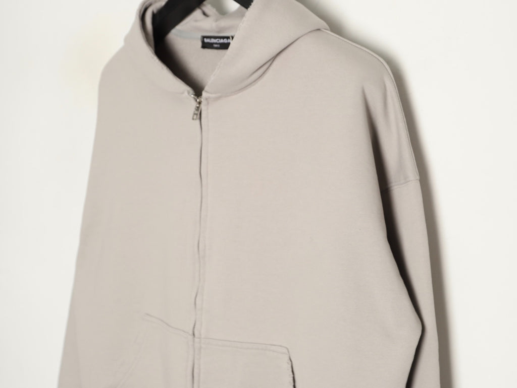 Balenciaga 25FW Light Beige Inverted Back-Letter Zip Hoodie Jacket