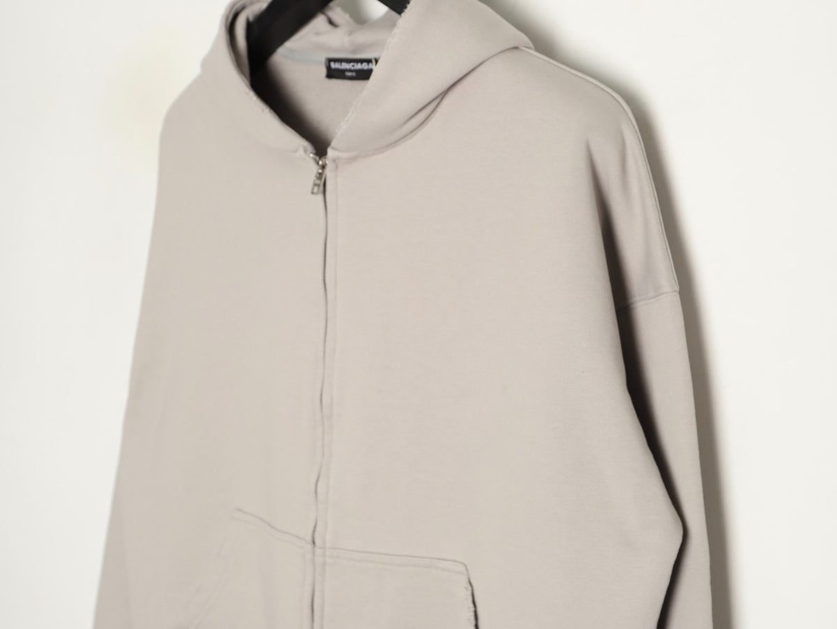 Balenciaga 25FW Light Beige Inverted Back-Letter Zip Hoodie Jacket