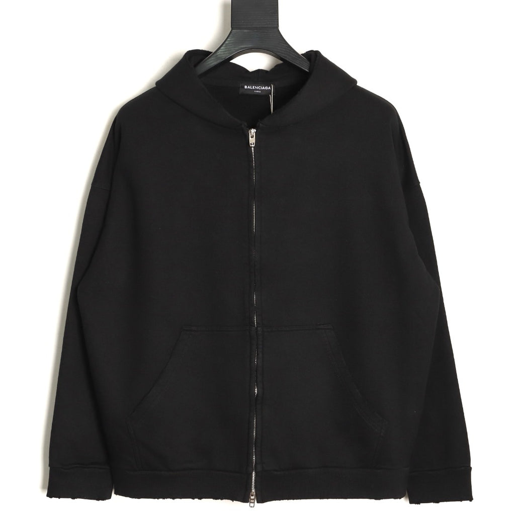 Balenciaga 25FW Black Inverted Back-Letter Zip Hoodie Jacket