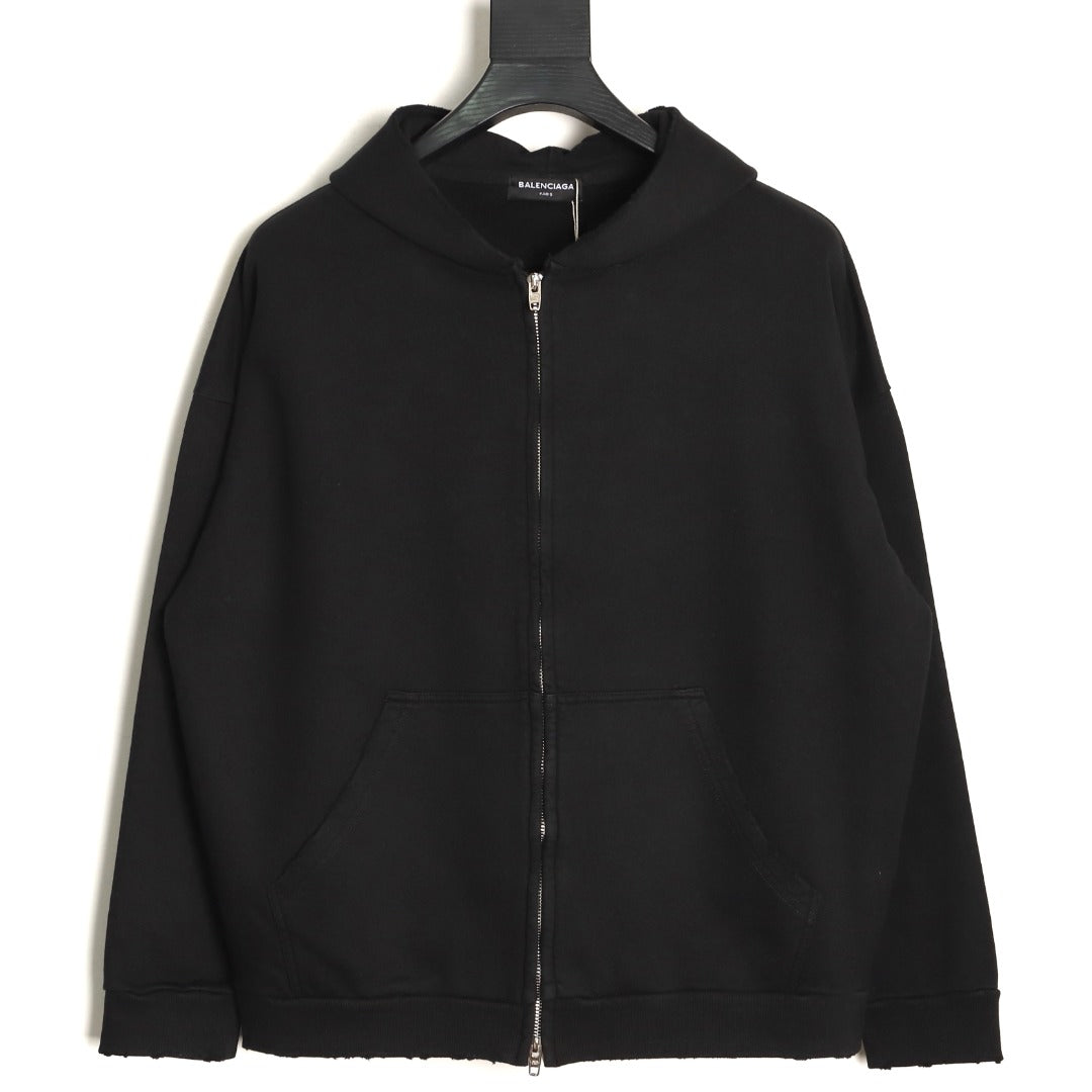 Balenciaga 25FW Black Inverted Back-Letter Zip Hoodie Jacket