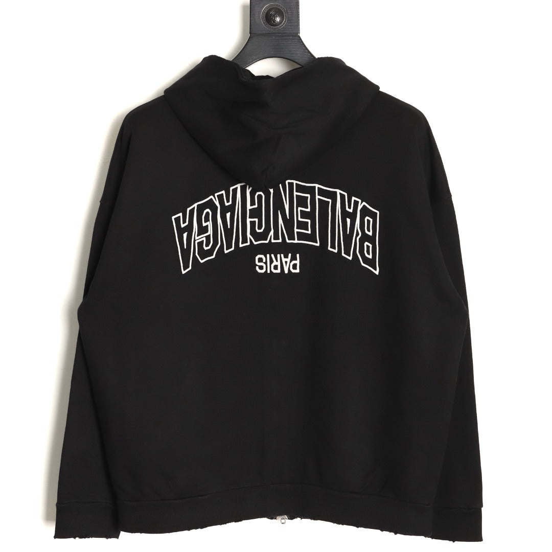 Balenciaga 25FW Black Inverted Back-Letter Zip Hoodie Jacket