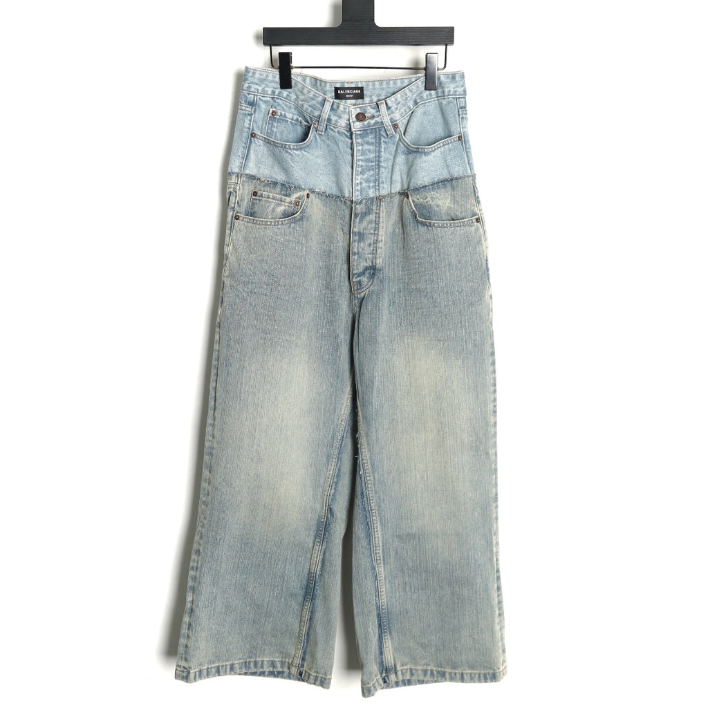Balenciaga 25SS Light Blue Panel-Detail Wide-Leg Jeans
