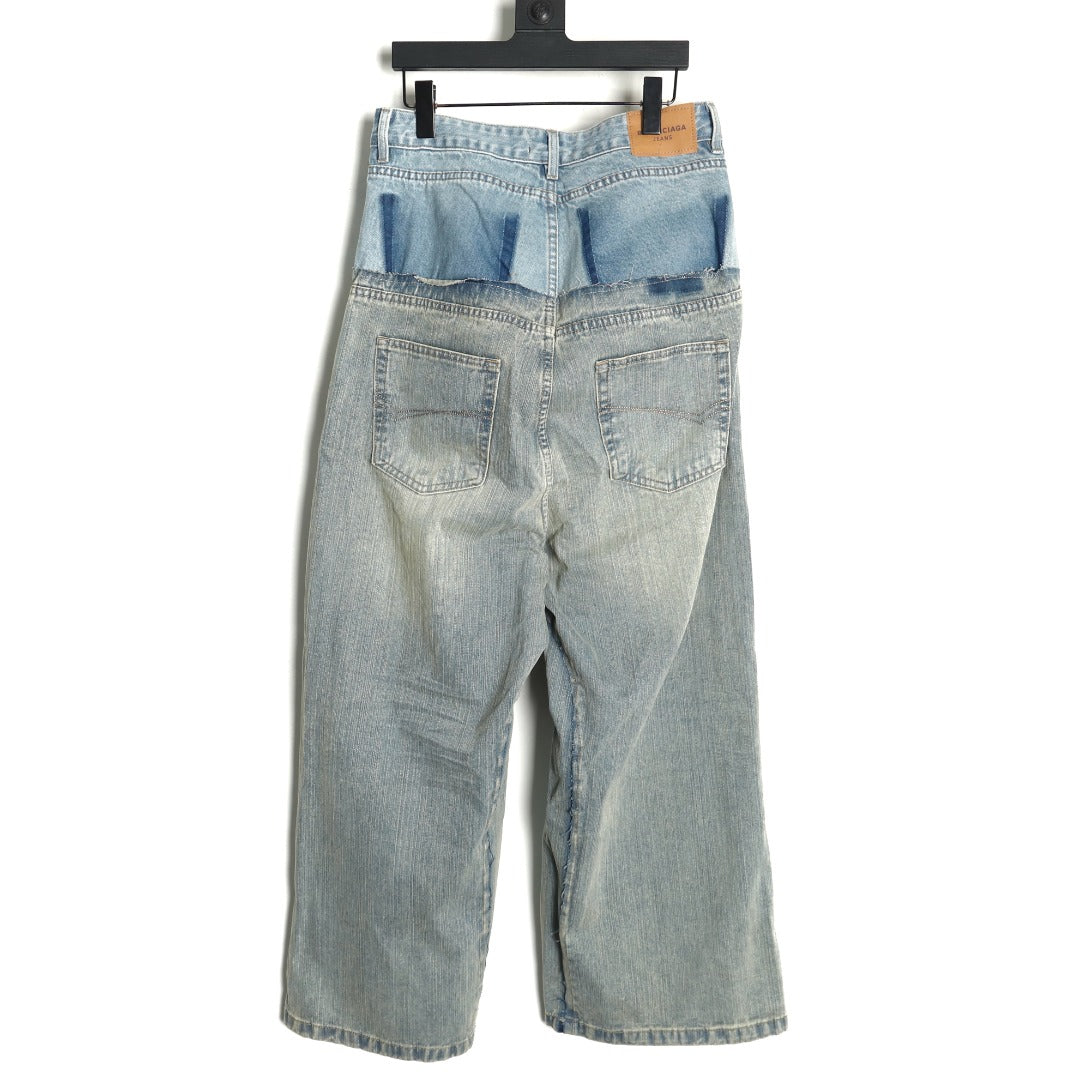 Balenciaga 25SS Light Blue Panel-Detail Wide-Leg Jeans