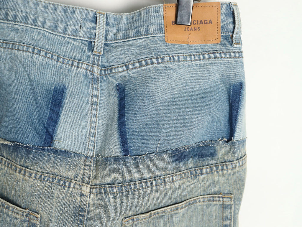 Balenciaga 25SS Light Blue Panel-Detail Wide-Leg Jeans