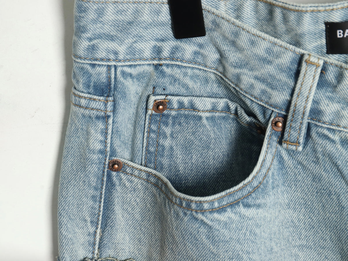 Balenciaga 25SS Light Blue Panel-Detail Wide-Leg Jeans