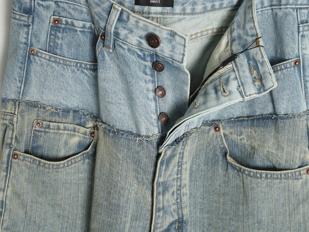 Balenciaga 25SS Light Blue Panel-Detail Wide-Leg Jeans