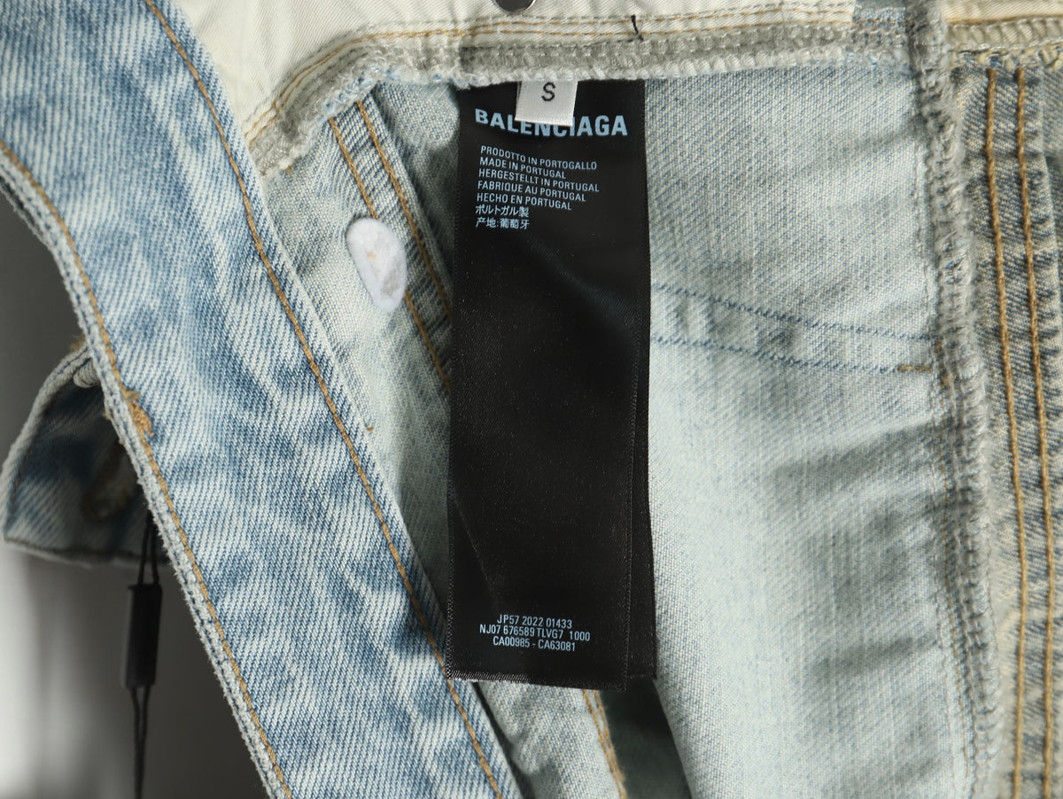 Balenciaga 25SS Light Blue Panel-Detail Wide-Leg Jeans