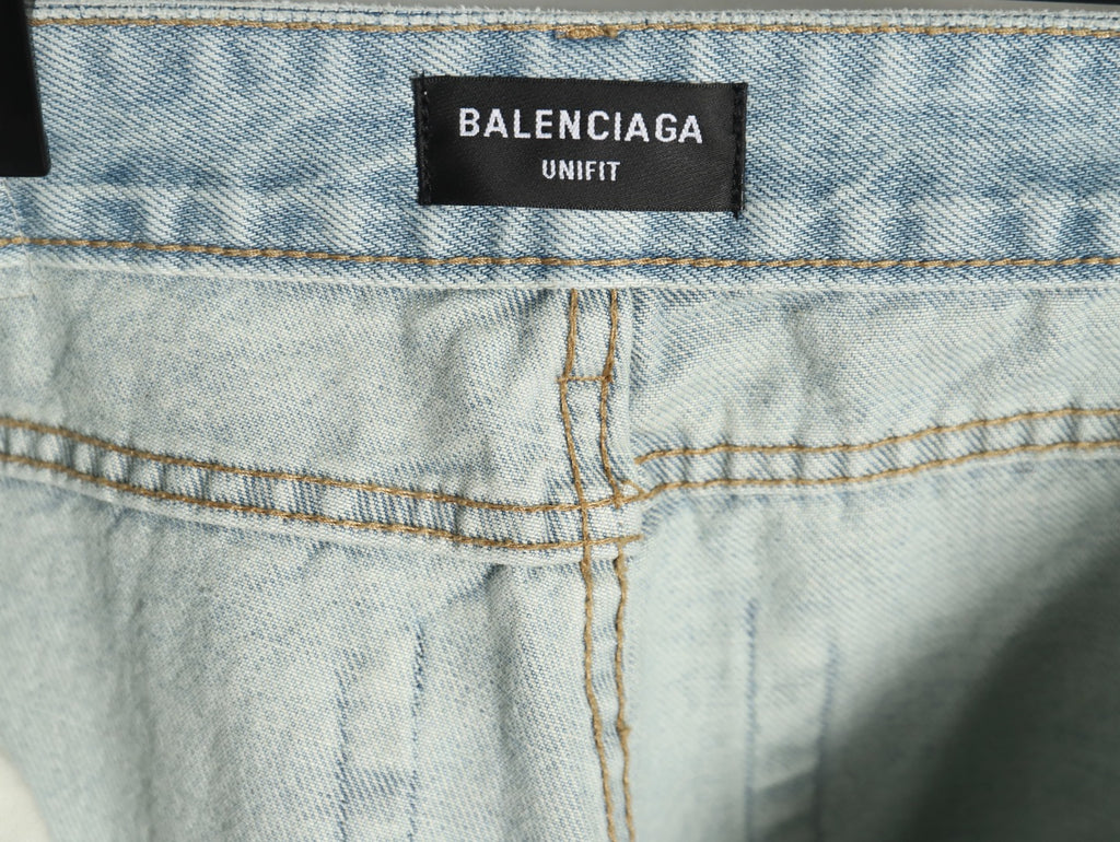 Balenciaga 25SS Light Blue Panel-Detail Wide-Leg Jeans