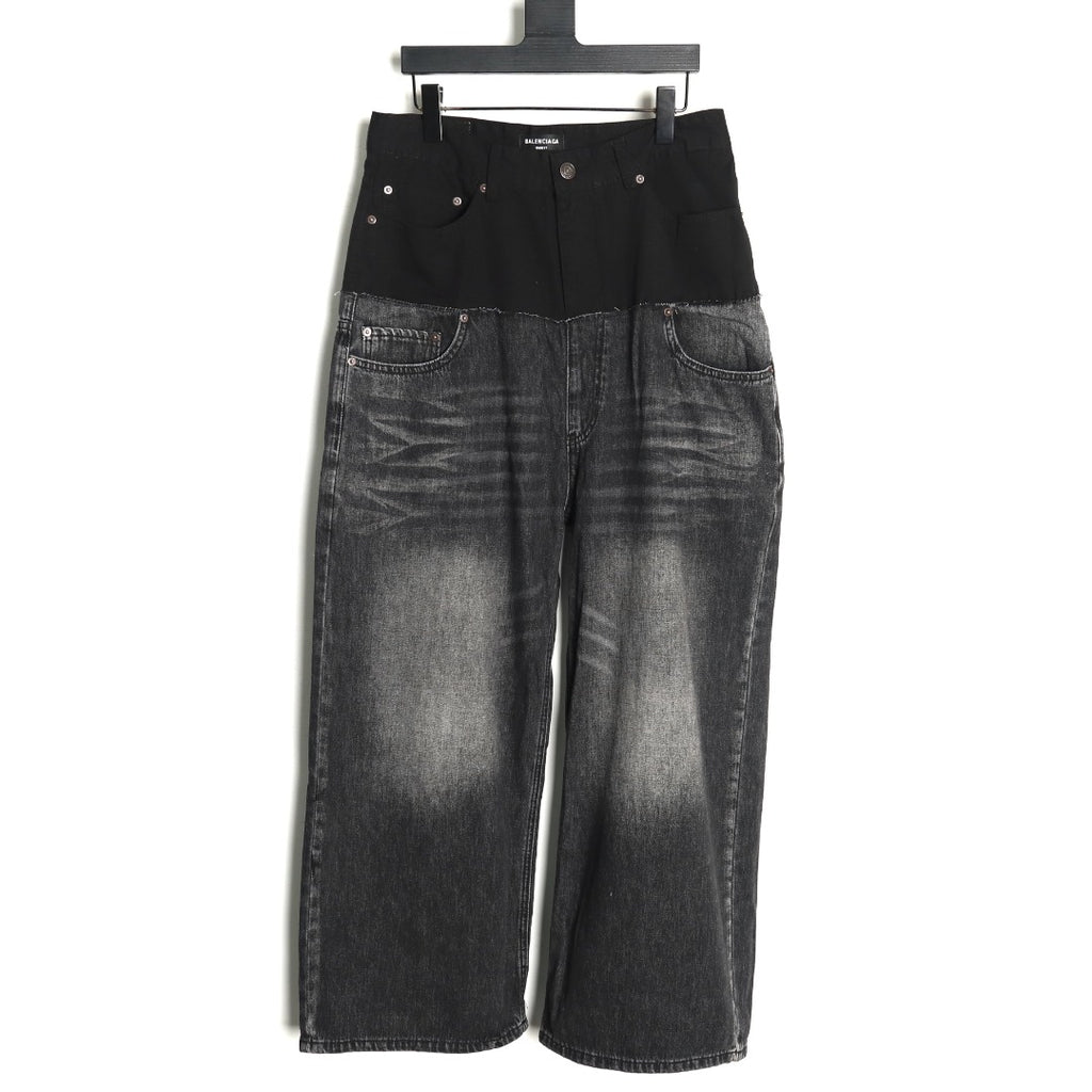 Balenciaga 25SS Black and Charcoal Panel-Detail Wide-Leg Jeans