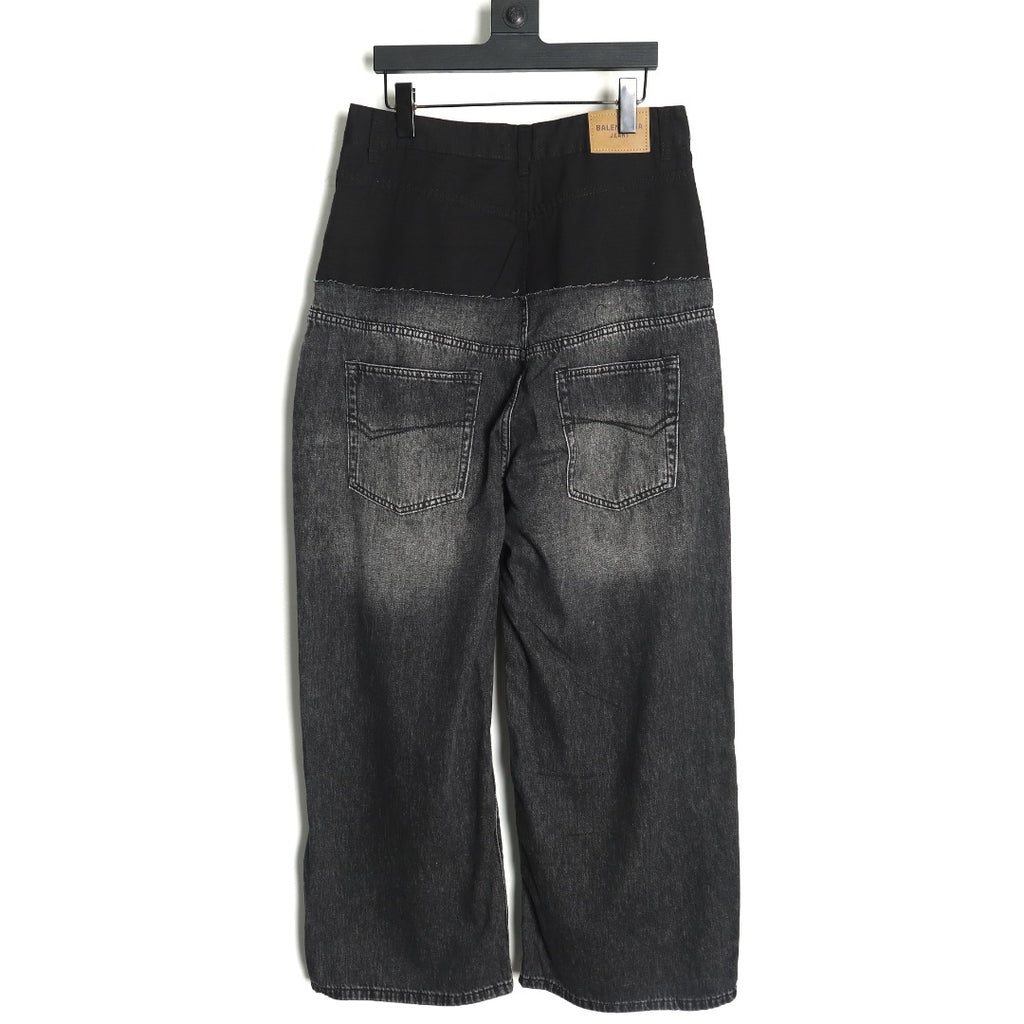 Balenciaga 25SS Black and Charcoal Panel-Detail Wide-Leg Jeans