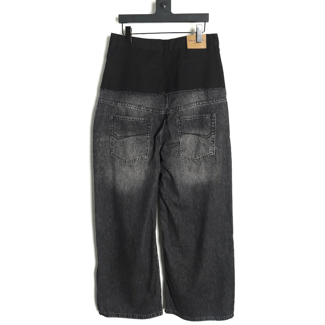 Balenciaga 25SS Black and Charcoal Panel-Detail Wide-Leg Jeans