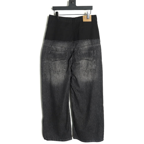 Balenciaga 25SS Black and Charcoal Panel-Detail Wide-Leg Jeans