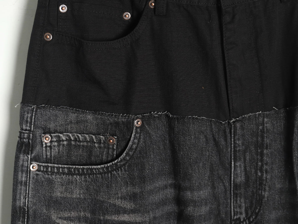 Balenciaga 25SS Black and Charcoal Panel-Detail Wide-Leg Jeans