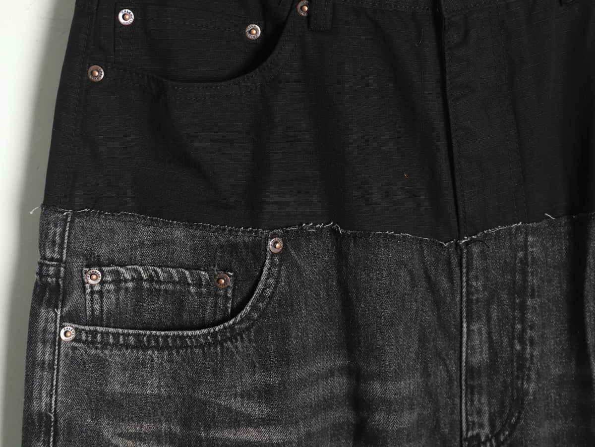 Balenciaga 25SS Black and Charcoal Panel-Detail Wide-Leg Jeans