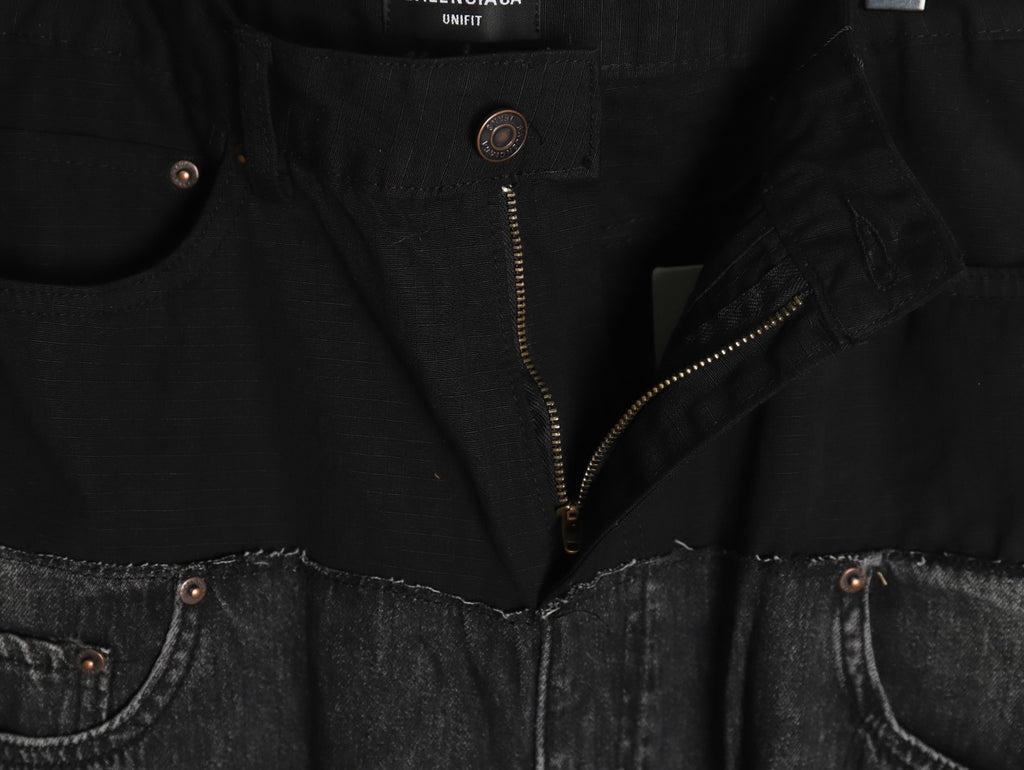 Balenciaga 25SS Black and Charcoal Panel-Detail Wide-Leg Jeans