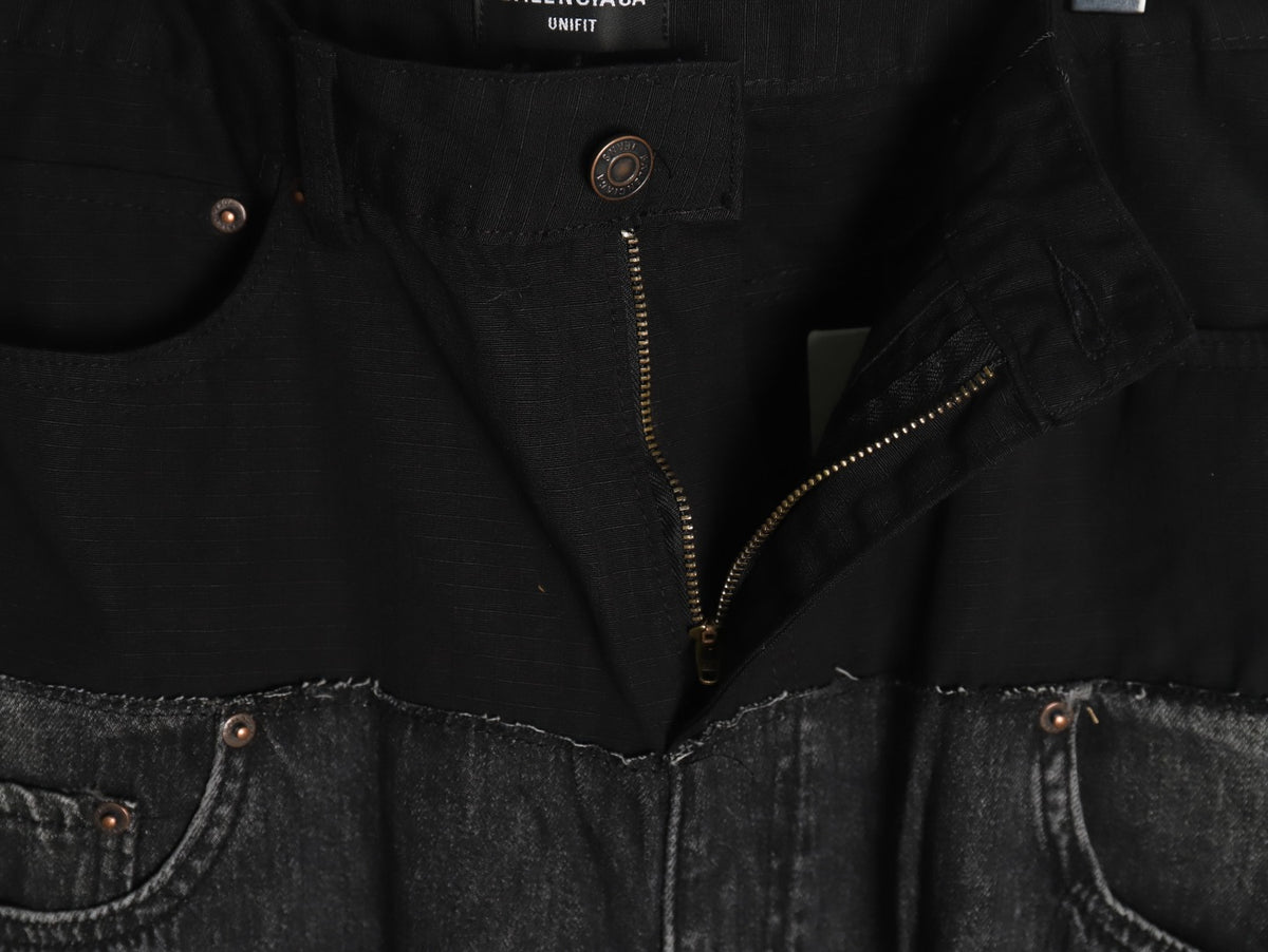 Balenciaga 25SS Black and Charcoal Panel-Detail Wide-Leg Jeans
