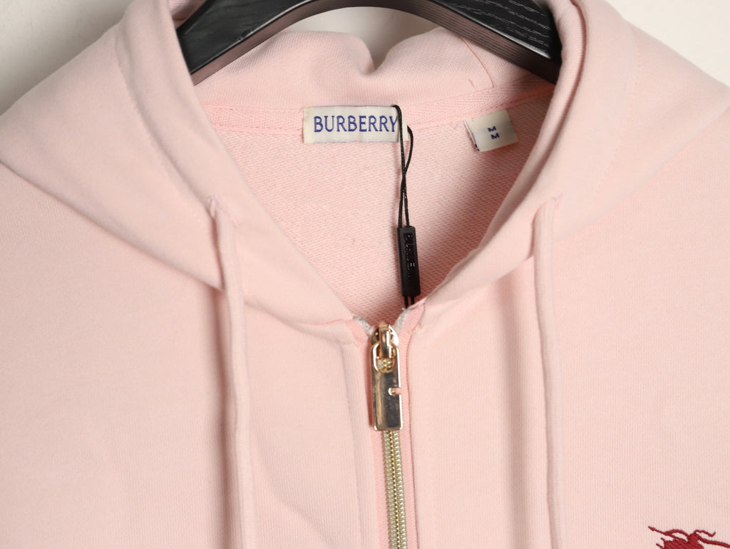 Burberry 25FW Pale Pink Equestrian Back-Graphic Zip Hoodie