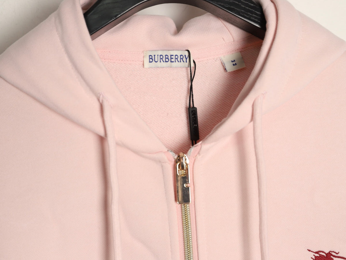 Burberry 25FW Pale Pink Equestrian Back-Graphic Zip Hoodie